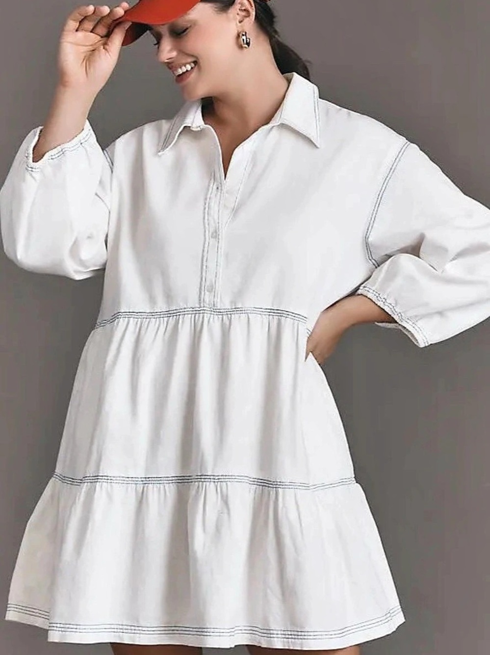 Maeve Tiered Mini Denim Shirt Dress